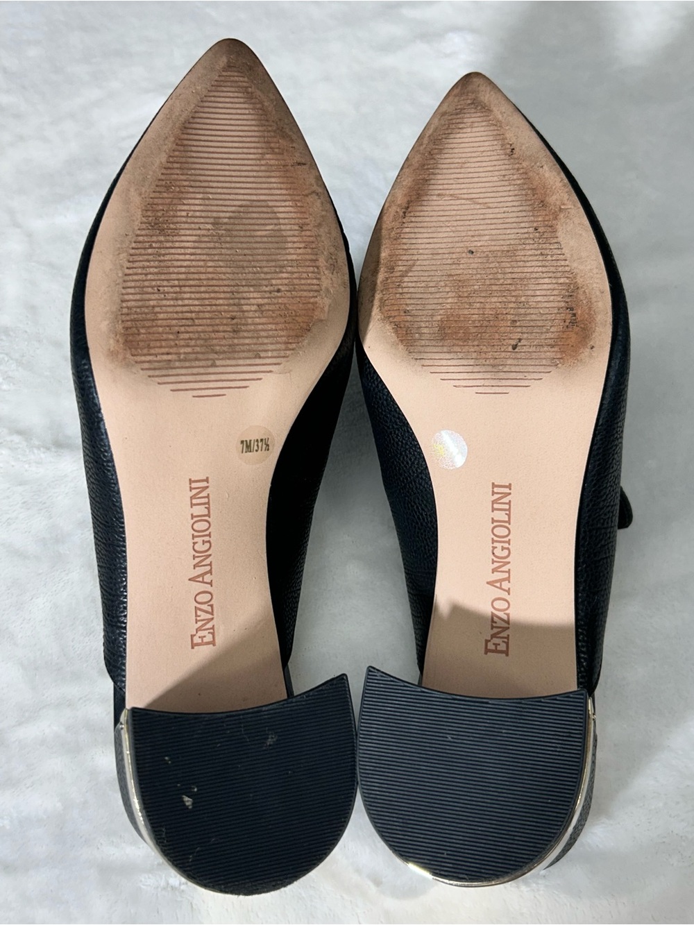 Enzo Angiolini Black Pointed Leather Backless Mules Gold Details Size 7 - Picture 11 of 14